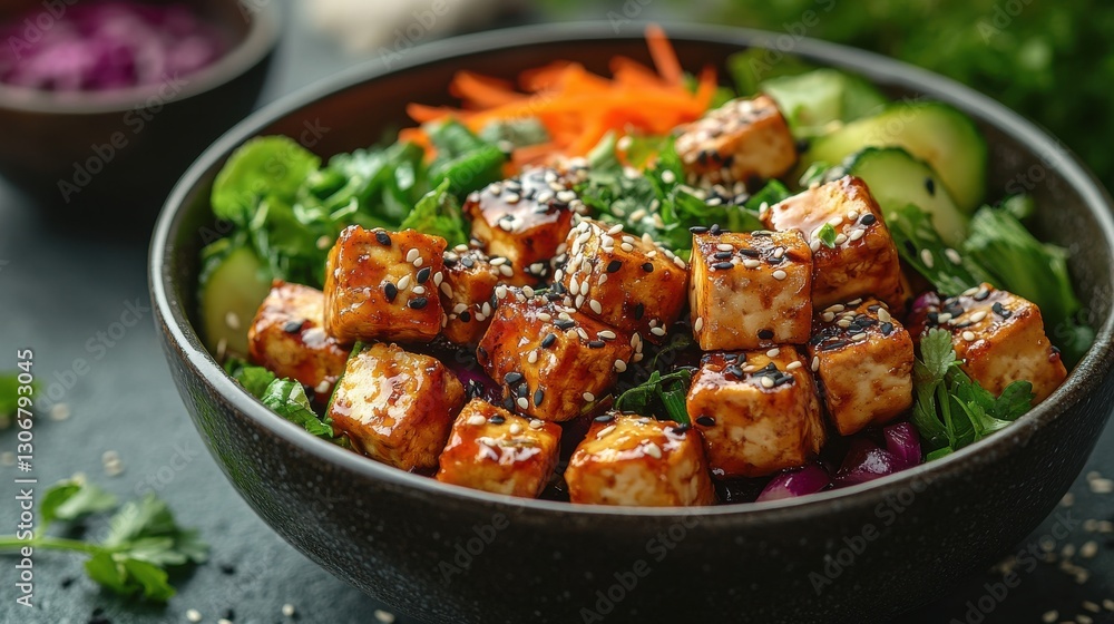 fresh vegetable stir fry in a bowl with tofu and sesame seeds fresh vegetable stir fry in a bowl with tofu and sesame seeds