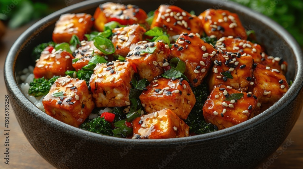 fresh vegetable stir fry in a bowl with tofu and sesame seeds fresh vegetable stir fry in a bowl with tofu and sesame seeds