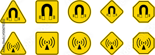 Caution Warning Dangerous alarm set, danger sign collection, attention vector icon, yellow, red and black fatal error message element, exclamation mark of warning attention icon symbol