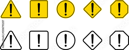 Caution Warning Dangerous alarm set, danger sign collection, attention vector icon, yellow, red and black fatal error message element, exclamation mark of warning attention icon symbol