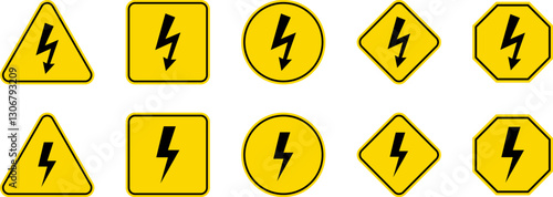 Caution Warning Dangerous alarm set, danger sign collection, attention vector icon, yellow, red and black fatal error message element, exclamation mark of warning attention icon symbol