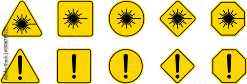 Caution Warning Dangerous alarm set, danger sign collection, attention vector icon, yellow, red and black fatal error message element, exclamation mark of warning attention icon symbol