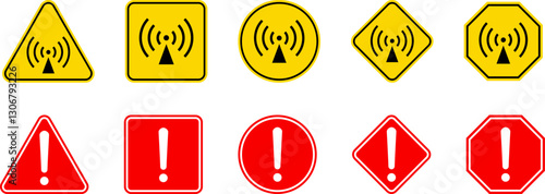 Caution Warning Dangerous alarm set, danger sign collection, attention vector icon, yellow, red and black fatal error message element, exclamation mark of warning attention icon symbol