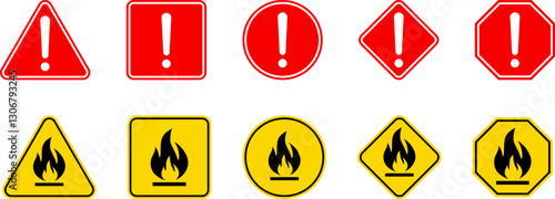 Caution Warning Dangerous alarm set, danger sign collection, attention vector icon, yellow, red and black fatal error message element, exclamation mark of warning attention icon symbol