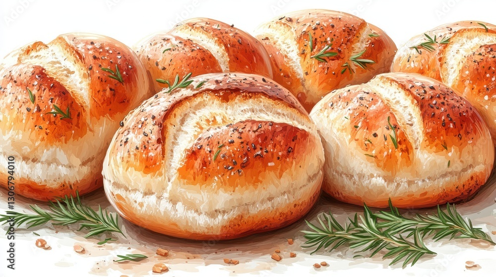 freshly baked bread rolls floating isolated,cartoon illustration style freshly baked bread rolls floating isolated,cartoon illustration style