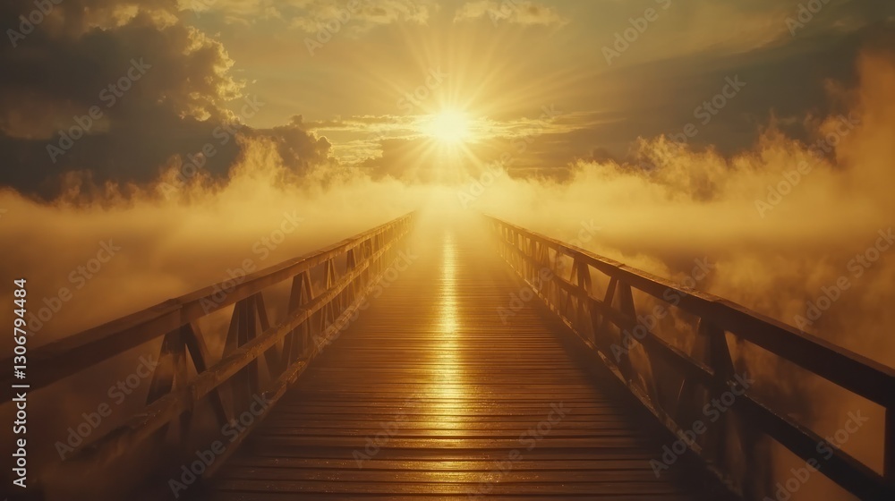 Fototapeta premium Golden Sunrise Bridge Through Clouds