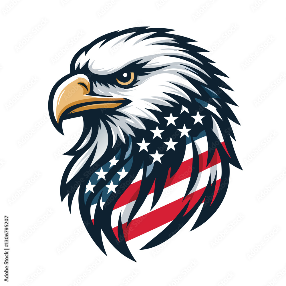Obraz premium Patriotic Eagle head logo with American flag pattern Flat vector