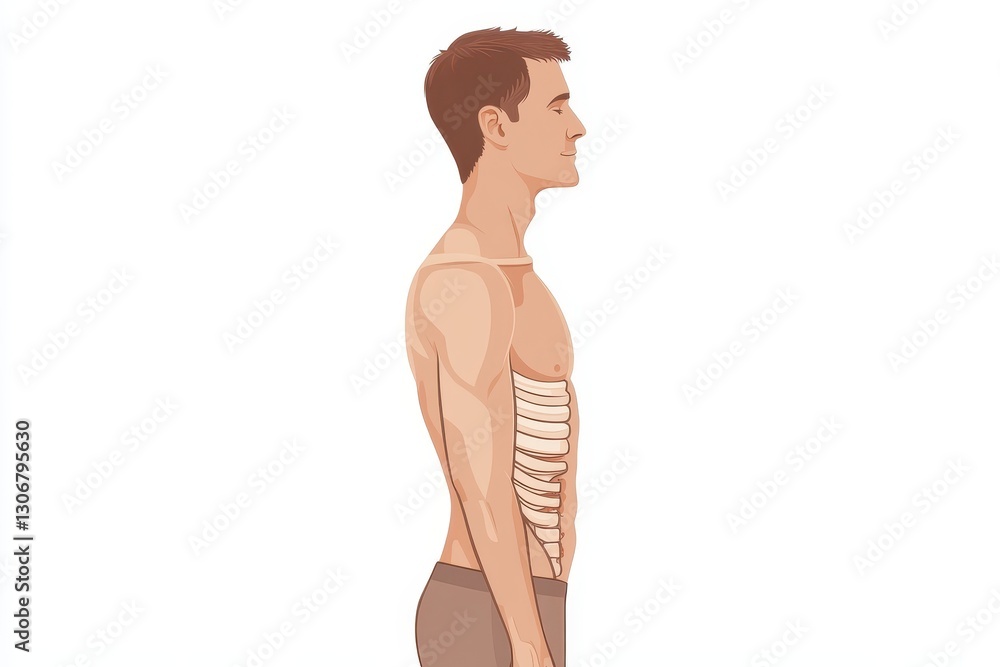 Fototapeta premium Anatomical Illustration of Human Skeleton and Ribcage Profile View