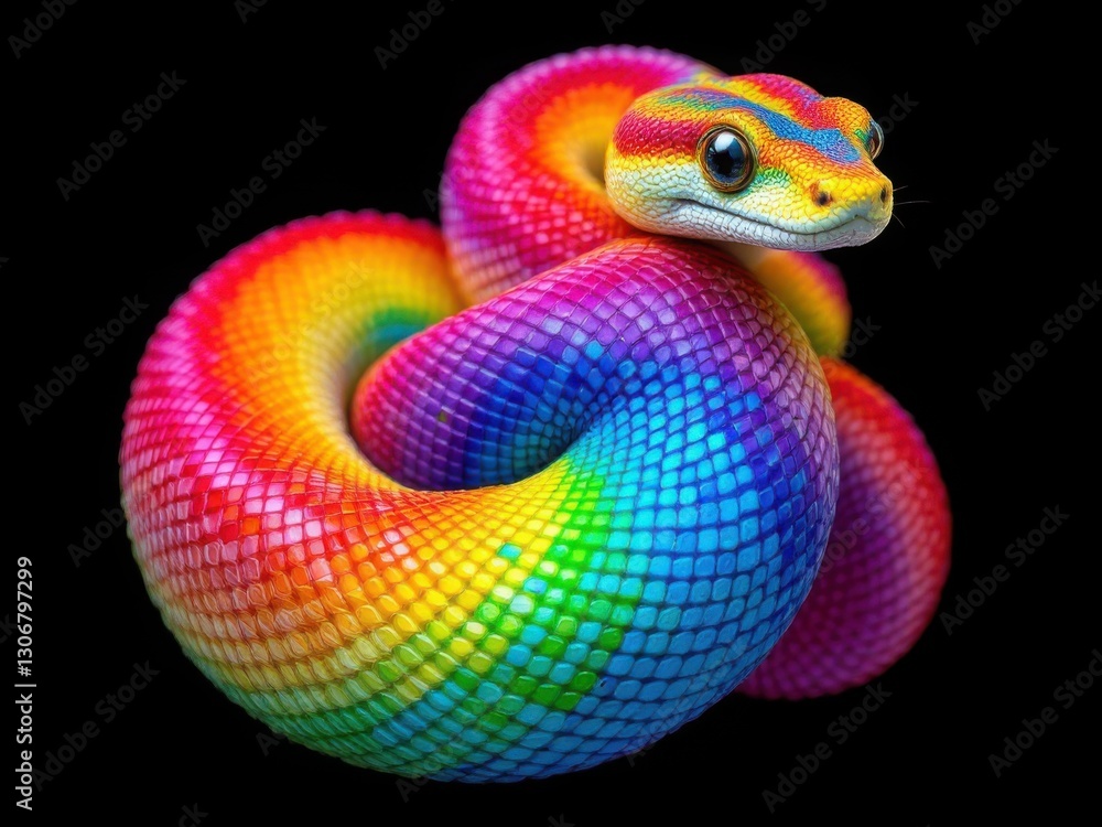 Vibrant Rainbow Snake Coiled in Striking Colors Vibrant Rainbow Snake Coiled in Striking Colors