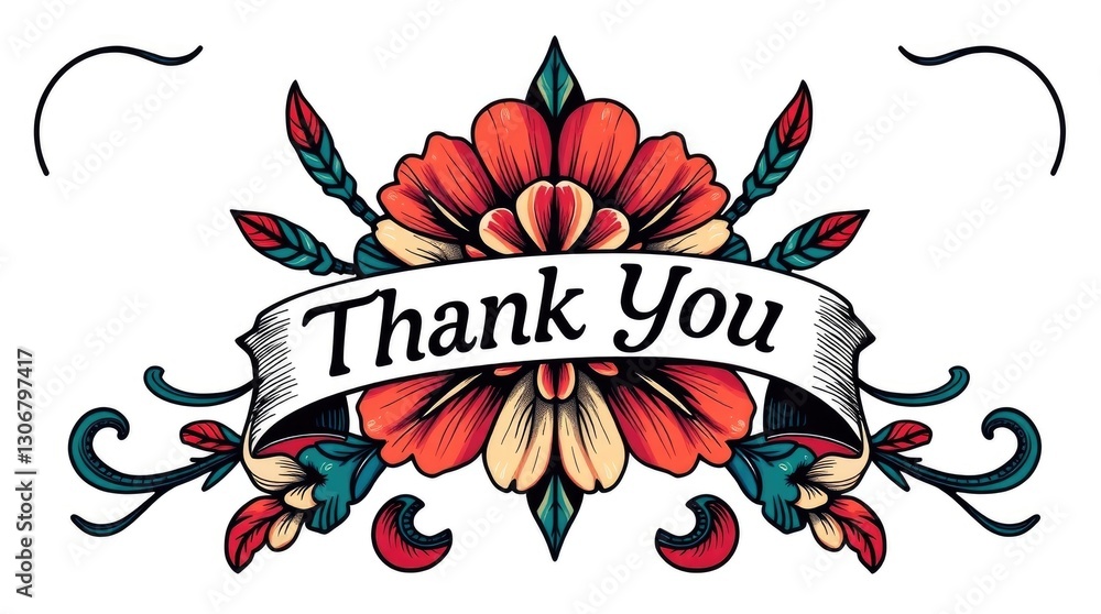 Obraz premium A stunning spring-themed thank you message showcases vibrant flowers and elegant typography, perfect for expressing appreciation during the seasonal celebration