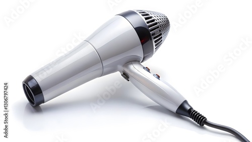 Silver Hair Dryer on White Background