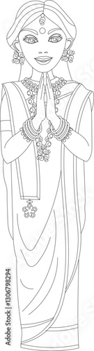 Happy Bengali Woman in traditional clothing on puja celebration