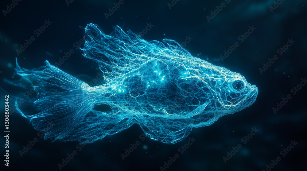 Obraz premium glowing blue fish on dark background