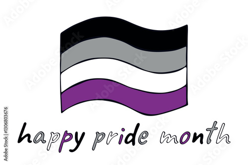 Colorful Asexual pride flag Happy pride day LGBTQ community Pride Month Vector hand drawn doodle for posters, stickers, logo, cards