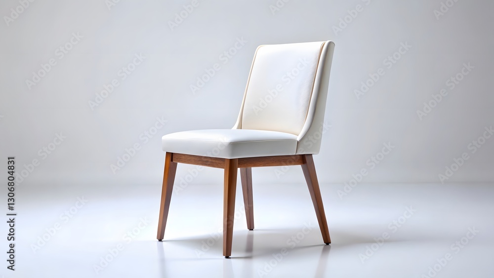 Obraz premium Modern Dining Chair, White Upholstery, Wooden Legs