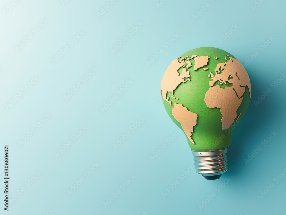 Green Light Bulb Shaped Like a World Map Representing Sustainable Energy Concepts Green Light Bulb Shaped Like a World Map Representing Sustainable Energy Concepts