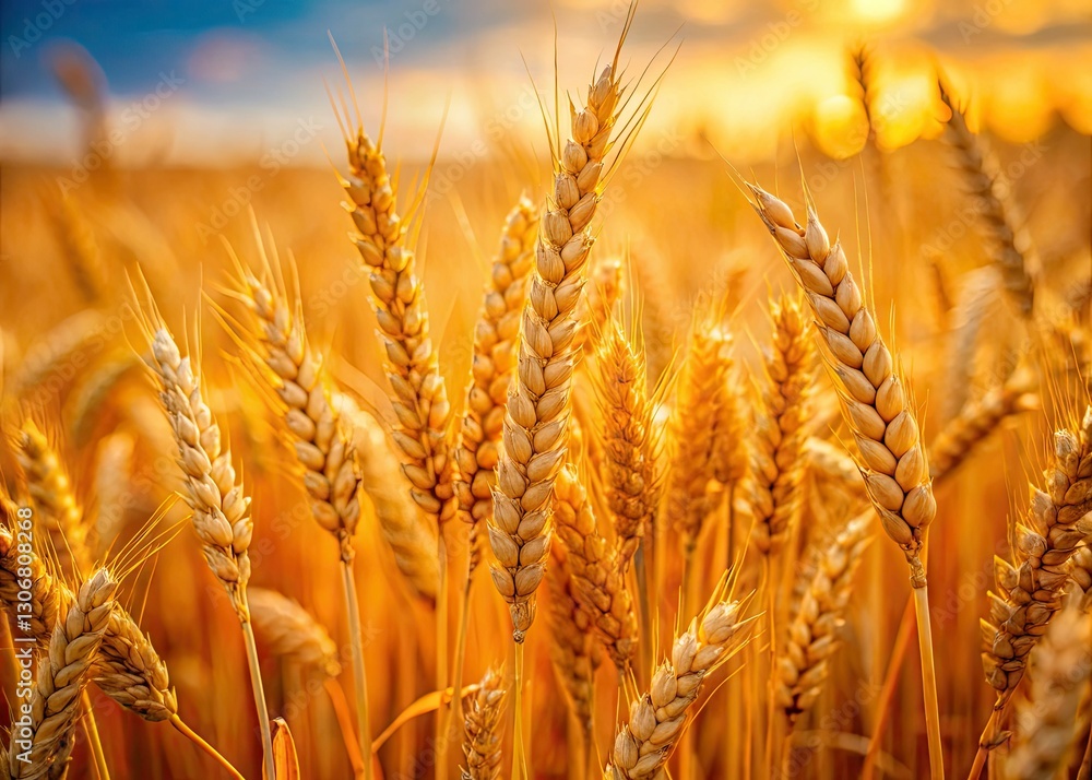 Golden wheat, close-up. Ripe ears sway in summer's sun. Minimalist harvest. Golden wheat, close-up. Ripe ears sway in summer's sun. Minimalist harvest.