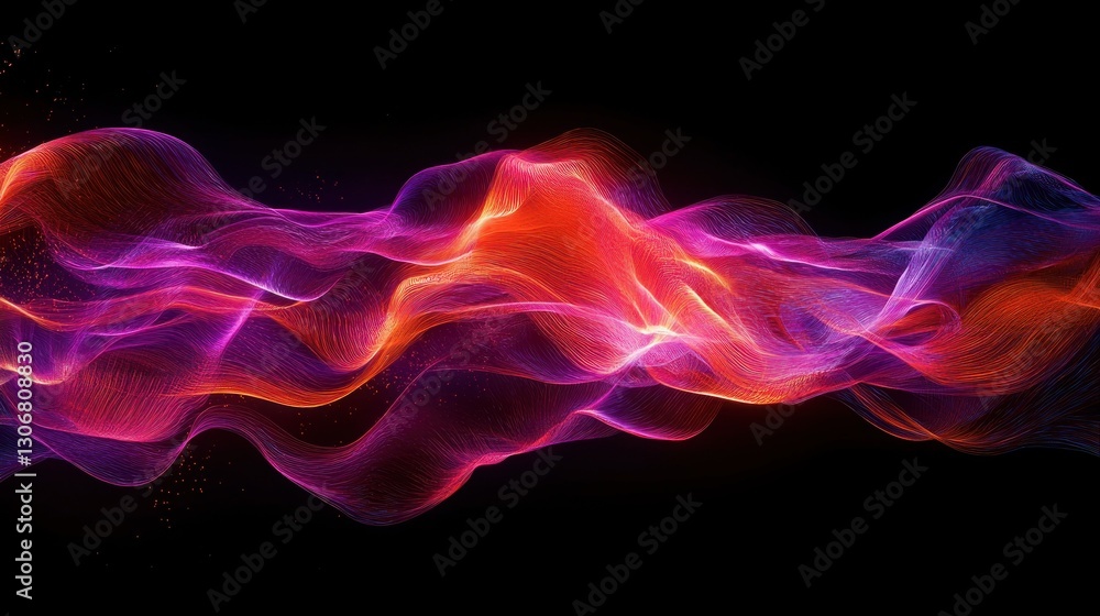 Fototapeta premium Glowing abstract ribbons composed of particles against a black background