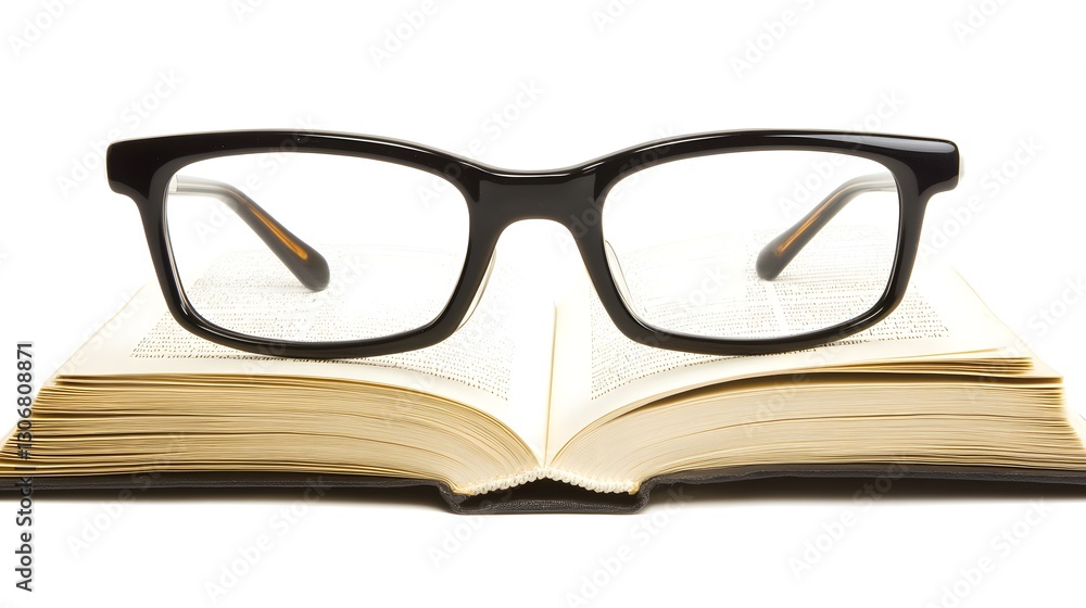 Glasses Resting on Open Book for Knowledge and Insight Display
