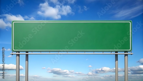 Blank Green Road Sign Against Blue Sky