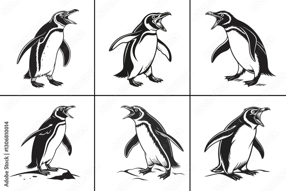 Obraz premium Angry Penguin Silhouette Vector Art Cute Penguin with Fierce Expression