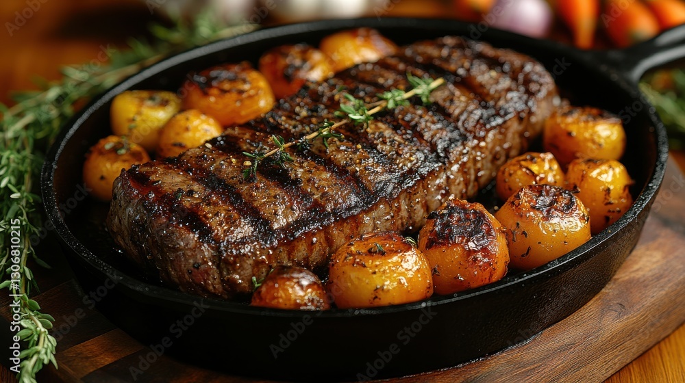 grilled steak paired with roasted vegetables in a cast iron pan surrounded by fresh ingredients embodying culinary perfection and flavorful meal preparation grilled steak paired with roasted vegetables in a cast iron pan surrounded by fresh ingredients embodying culinary perfection and flavorful meal preparation