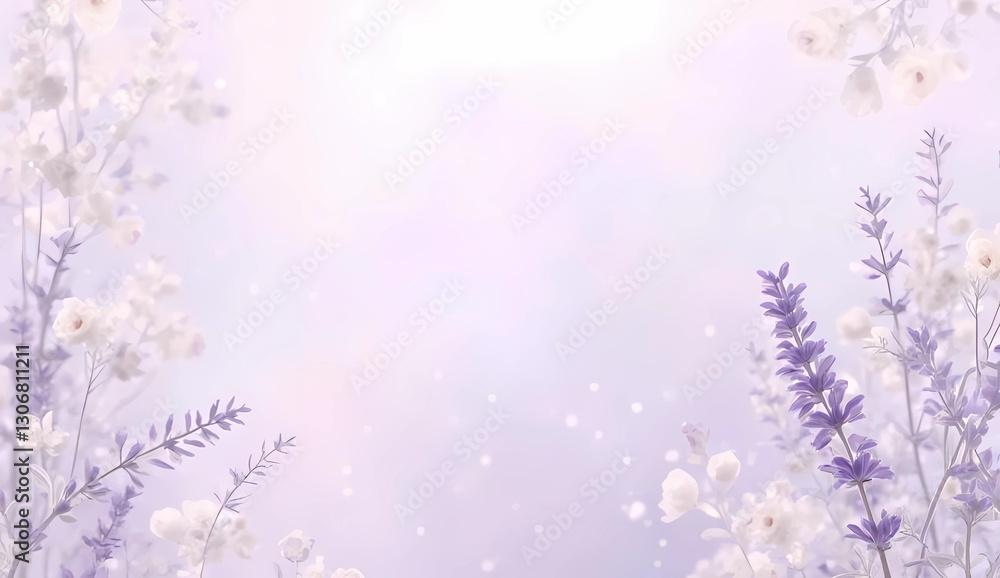 A dreamy pastel floral purple background with soft lavender and white flowers, delicate petals, and glowing light particles. A serene and elegant composition. A dreamy pastel floral purple background with soft lavender and white flowers, delicate petals, and glowing light particles. A serene and elegant composition.