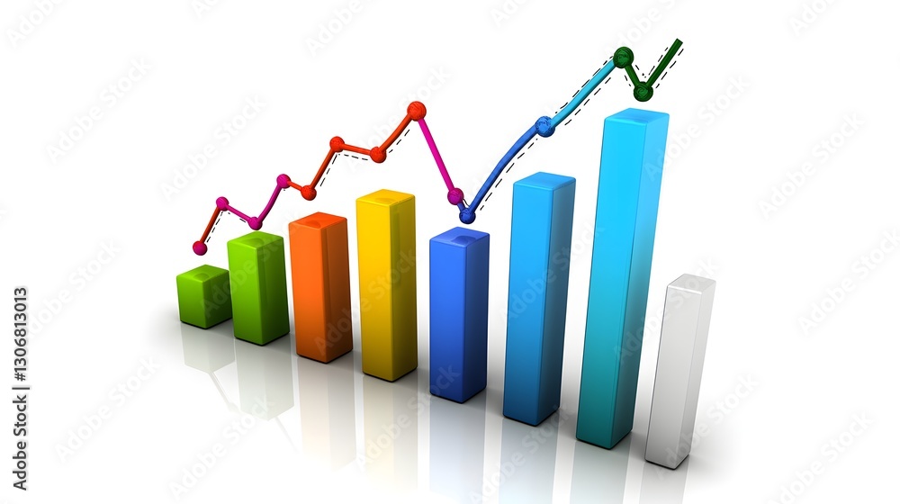 Growing Business Graph with Colorful Bars and Upward Trend Line Growing Business Graph with Colorful Bars and Upward Trend Line