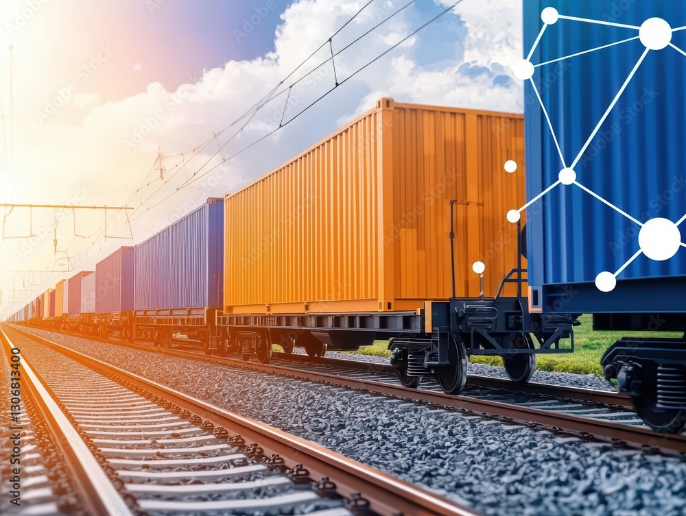 Obraz premium Innovative Smart Rail Cargo Network Powered by AI Transforming Modern Logistics Solutions