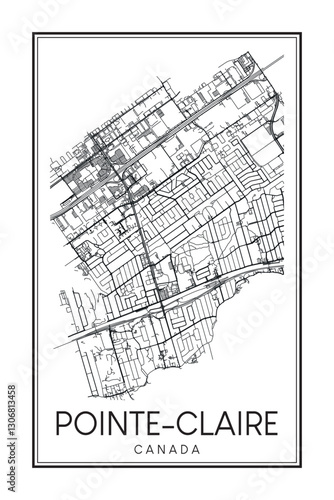 Printable downtown road map poster of the Canadian city of POINTE-CLAIRE on solid white background with city name