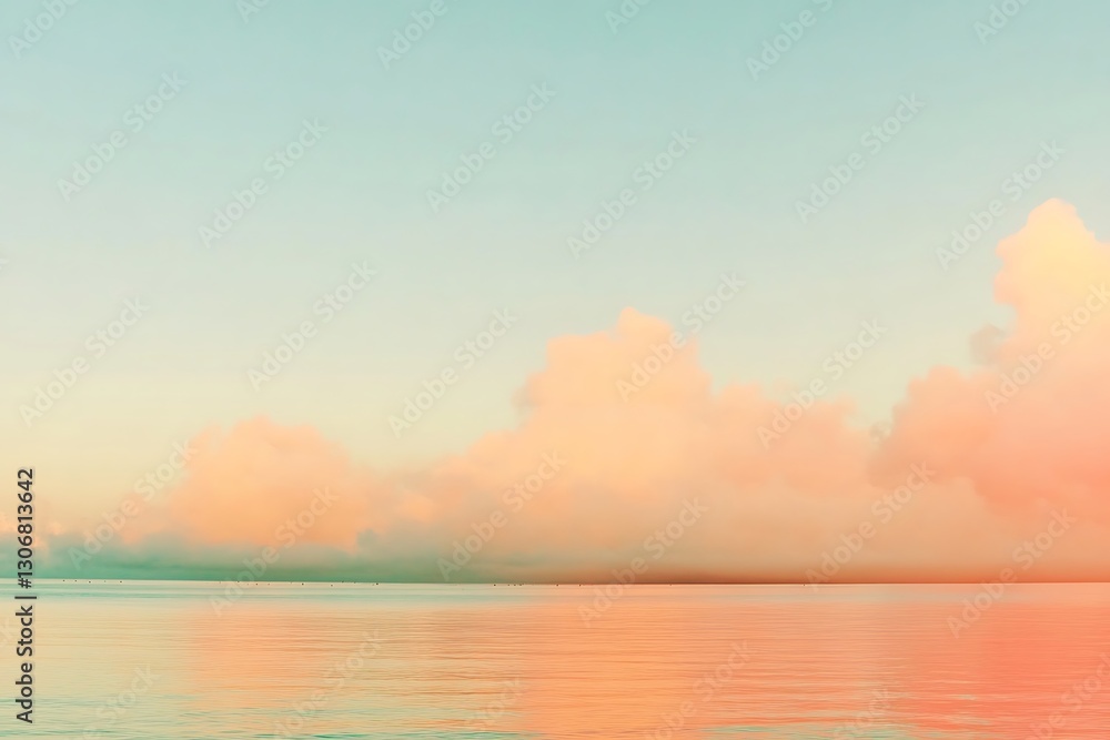 Dreamlike vista with pastel clouds mirrored in the calm ocean waters Dreamlike vista with pastel clouds mirrored in the calm ocean waters