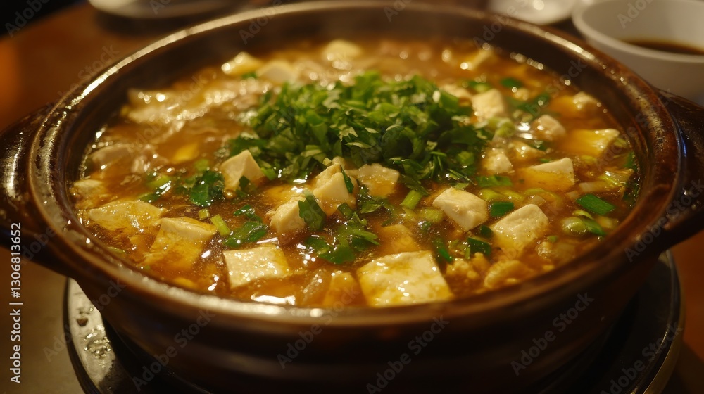73.Hot pot: simmering broth filled with a variety of ingredients like thinly sliced meats, fresh vegetables, and tofu, cooked at the table and enjoyed with an array of dipping sauces 73.Hot pot: simmering broth filled with a variety of ingredients like thinly sliced meats, fresh vegetables, and tofu, cooked at the table and enjoyed with an array of dipping sauces