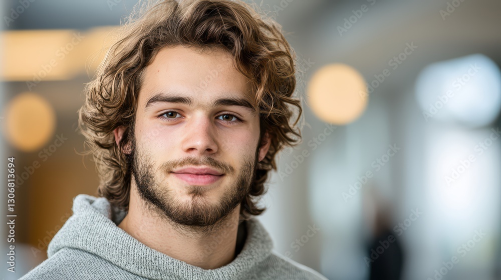 Young university student smiling confidently while looking at the camera in a bright setting Young university student smiling confidently while looking at the camera in a bright setting