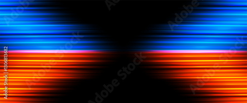 Red blue fast lines. Fast dynamic background. Hot and cold. Light trails with motion effect. Acceleration speed and movement. Sports, racing, gaming, comparison and competition.
