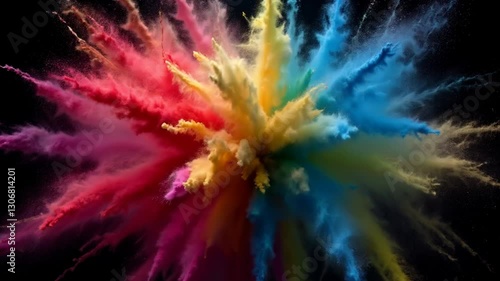 Color powder explosion on black background. 4K Footage