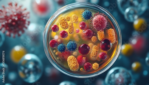 Microbes growing in dish; blurry background