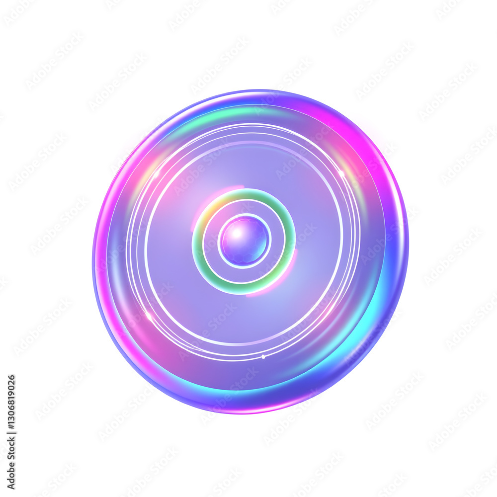 Frisbee golf disc holographic 3D icon. neon symbol vector illustration isolated on white background. Generative AI Frisbee golf disc holographic 3D icon. neon symbol vector illustration isolated on white background. Generative AI