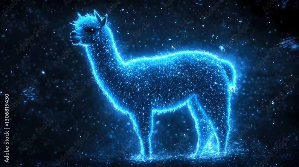 Fototapeta premium Glowing Blue Alpaca Surrounded by Particle Effects