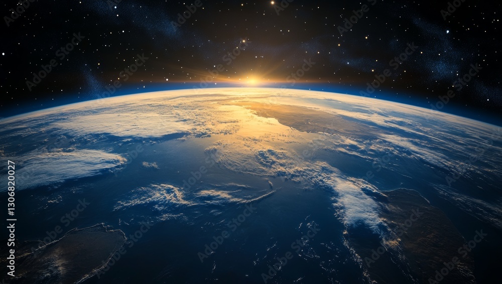 Earth rising, sunrise, space view Earth rising, sunrise, space view