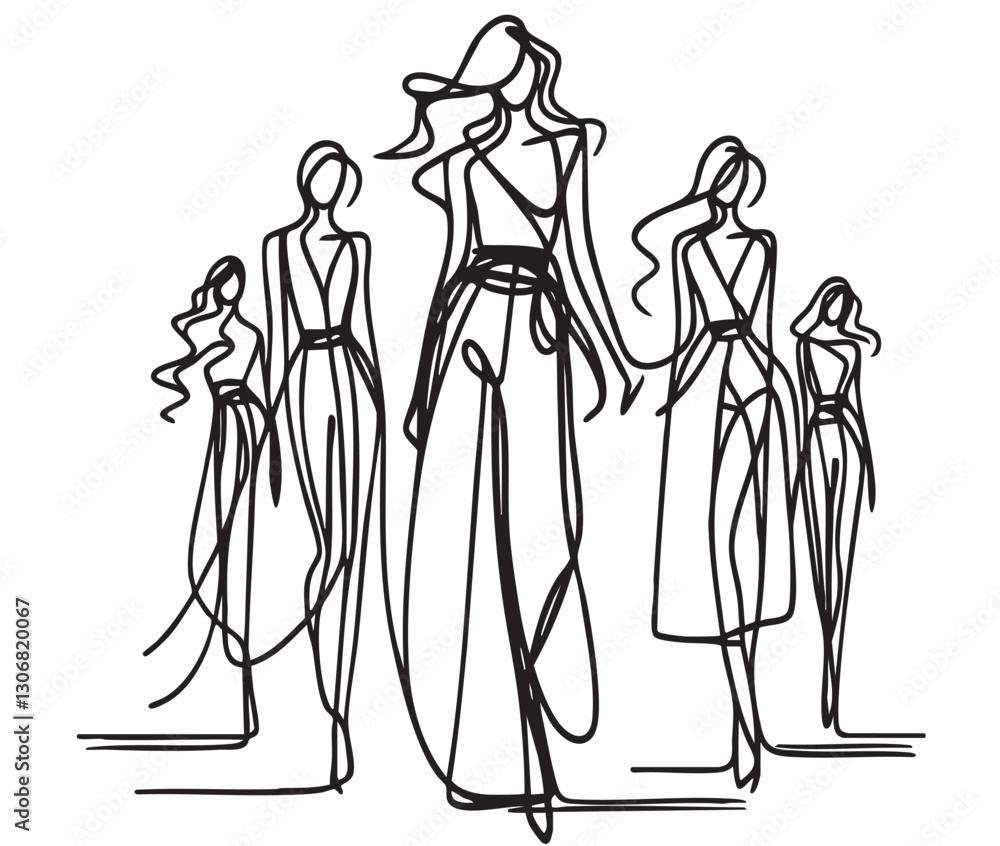 Set of Stylish fashion models. Pretty young girls. Fashion woman Sketch Set of Stylish fashion models. Pretty young girls. Fashion woman Sketch