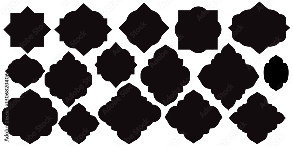 Fototapeta premium Mashrabiya collection.Arabic window and islamic doors frame shape set. Oriental architecture elements.