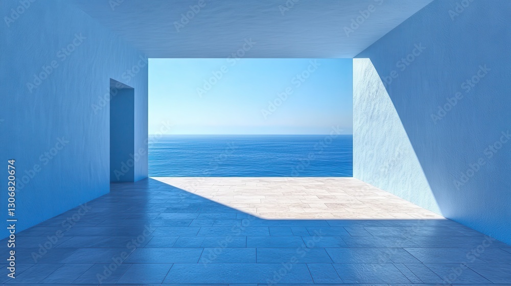 Ocean view from minimalist blue room Ocean view from minimalist blue room