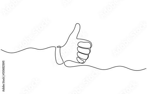 Continuous one line drawing of like hand showing thumb up, Hand with thumb up continuous one line drawing, Continuous one line drawing of like hand showing thumb up. Vector illustration.