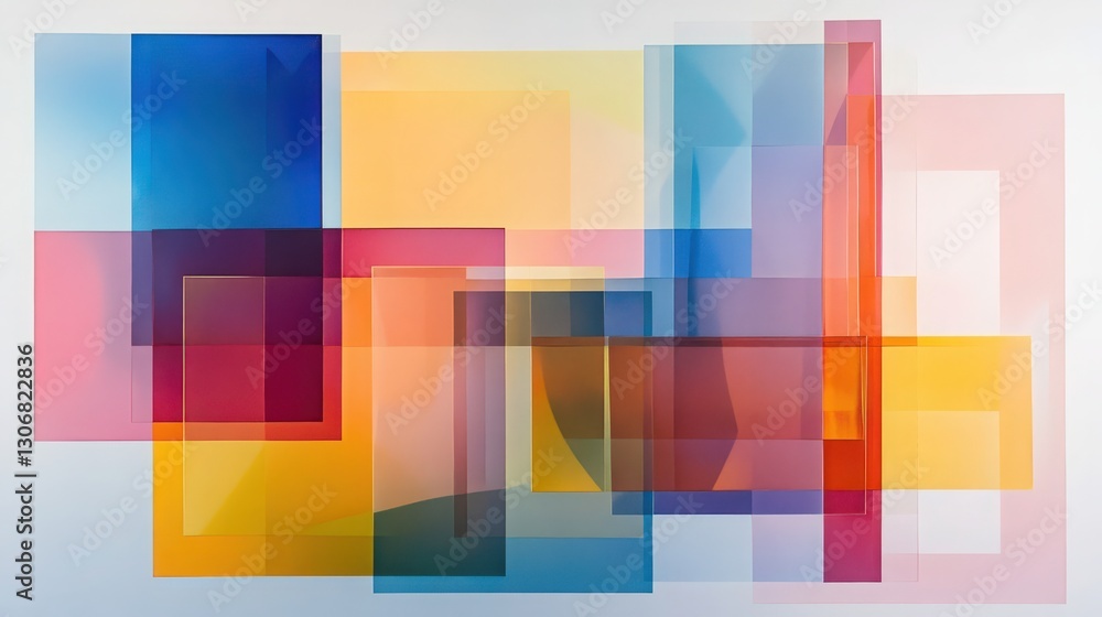 Geometric composition featuring overlapping translucent colorful rectangles Geometric composition featuring overlapping translucent colorful rectangles