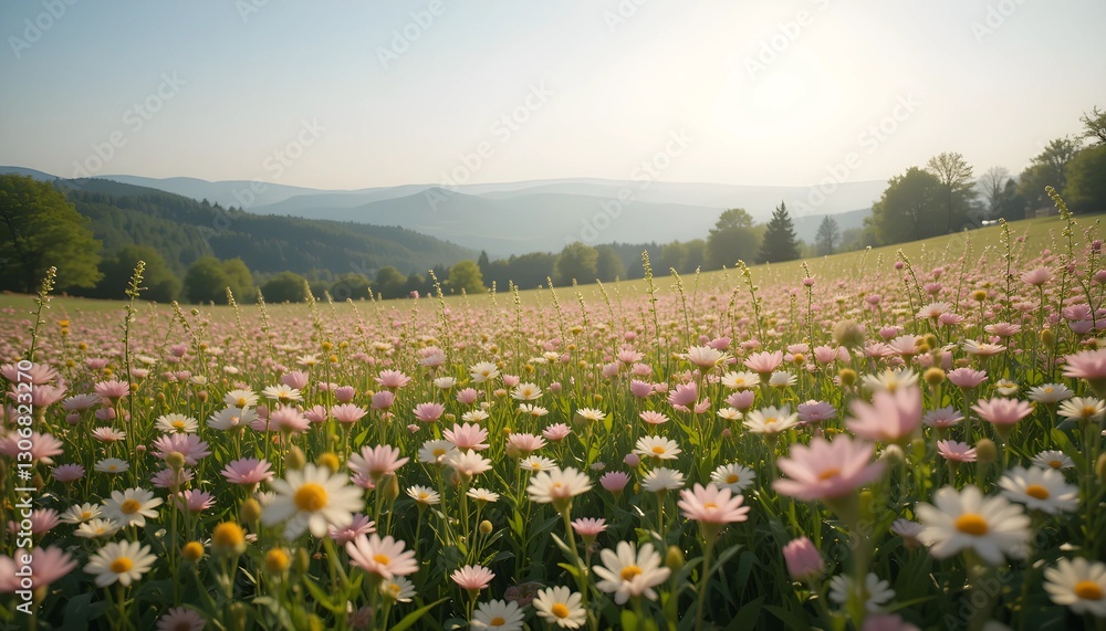 Vibrant Spring Field of Blooming Flowers Landscape Vibrant Spring Field of Blooming Flowers Landscape