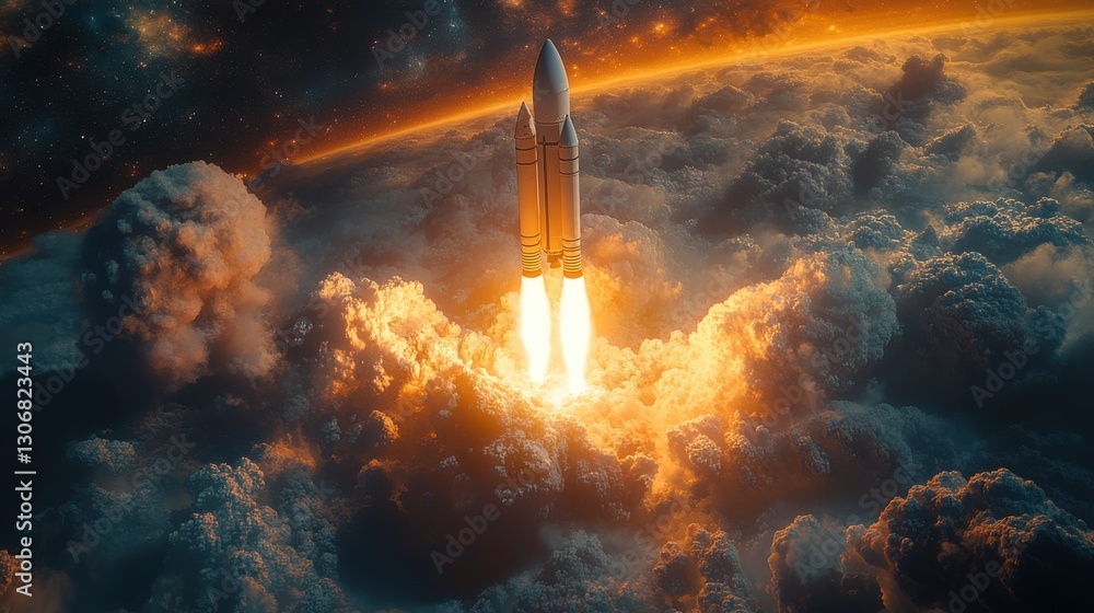 Fototapeta premium launching new product or service technology development process space rocket launch 3d render