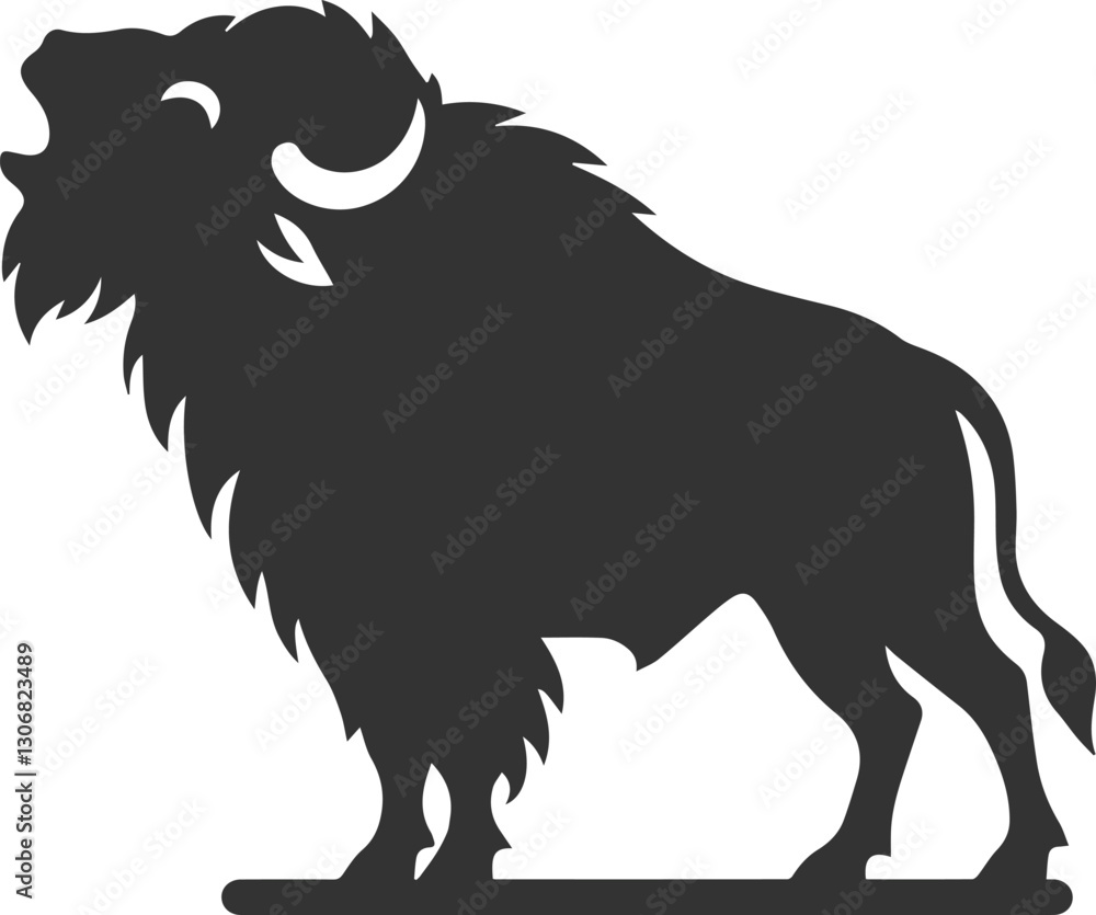 Obraz premium Buffalo with head tilted up and howling animal vector silhouette