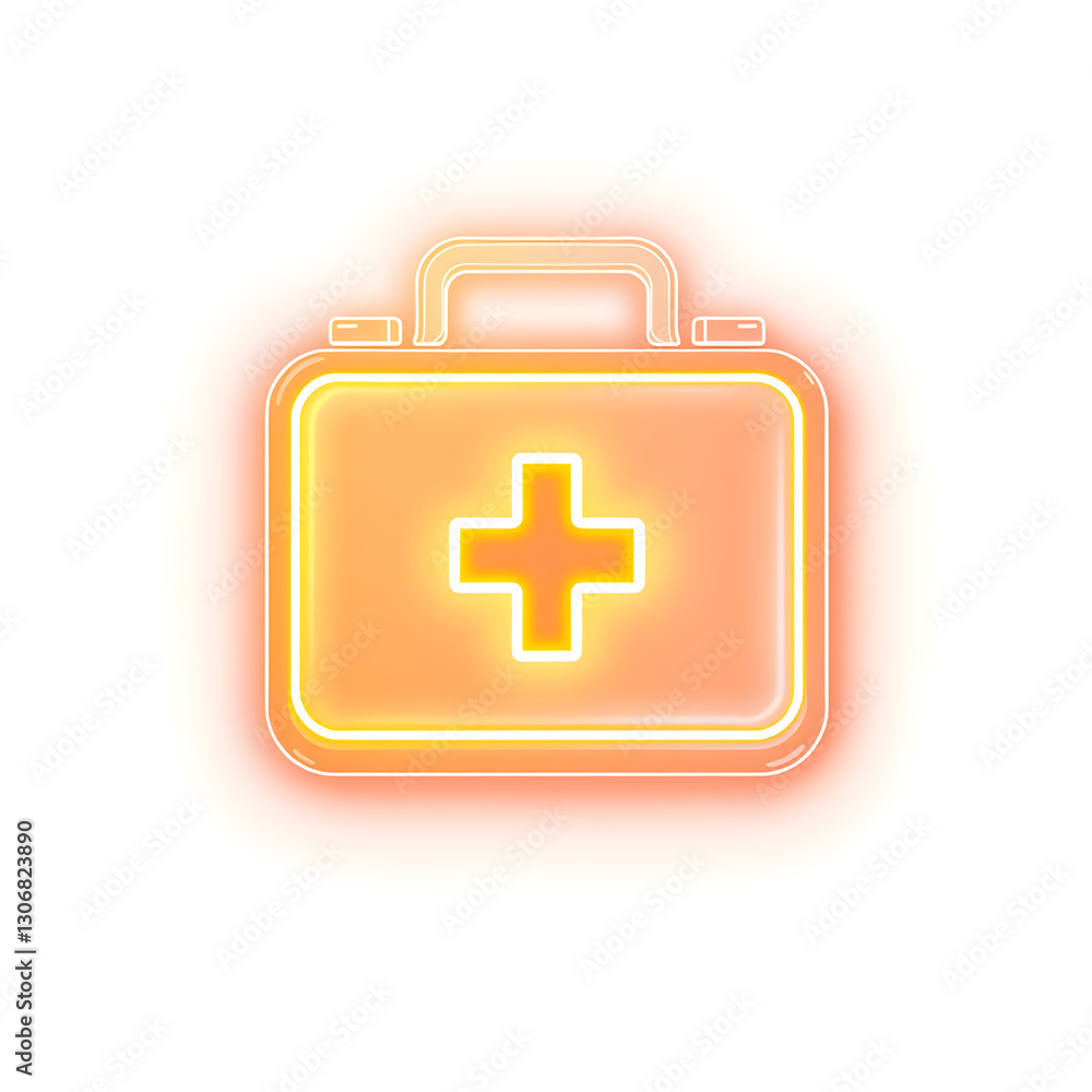 First aid kit holographic 3D icon. neon symbol vector illustration isolated on white background. Generative AI First aid kit holographic 3D icon. neon symbol vector illustration isolated on white background. Generative AI