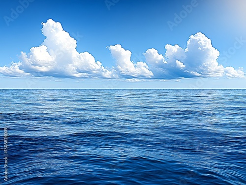 Expansive ocean view meeting with a cerulean sky with billowy clouds