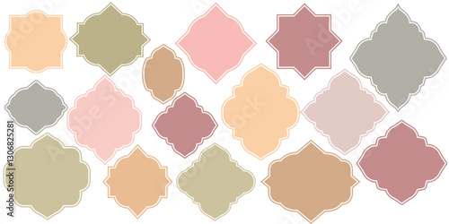 Mashrabiya collection.Arabic window and islamic doors frame shape set. Oriental architecture elements.